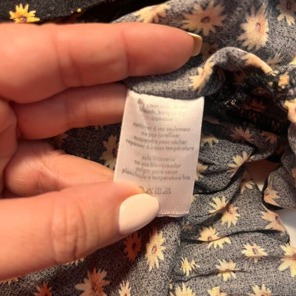 WeWoreWhat Women's Black Yellow Puff Sleeve Floral Wrap Mini Dress Size Medium - Picture 10 of 15